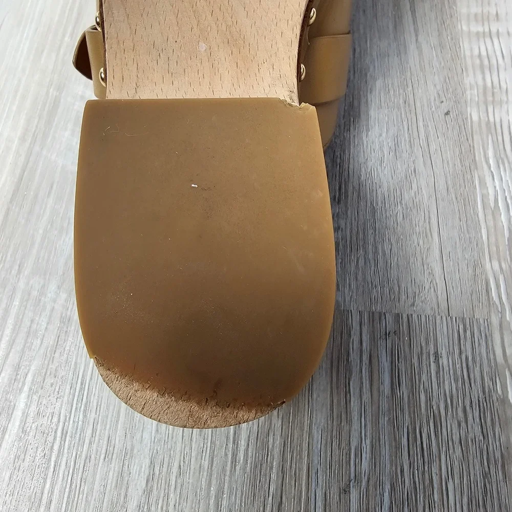 Coach Freya Womens 9.5B Clogs Tan Leather Studded G5158 Boho Retro Mules